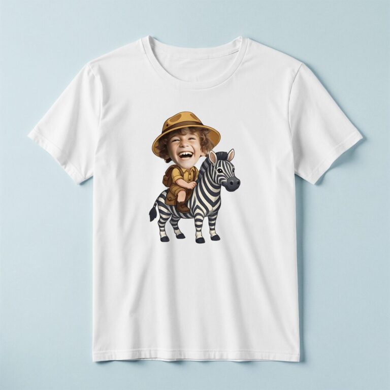 Custom Zebra Safari Rider Tan Pith Helmet Face Cutout – T-shirt Custom Zebra Safari Rider Tan Pith Helmet Face Cutout shown on a T-shirt mockup