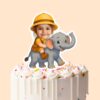 Custom Elephant Safari Rider Face Cutout – Cake Topper Custom Elephant Safari Rider Face Cutout shown on a cake topper mockup