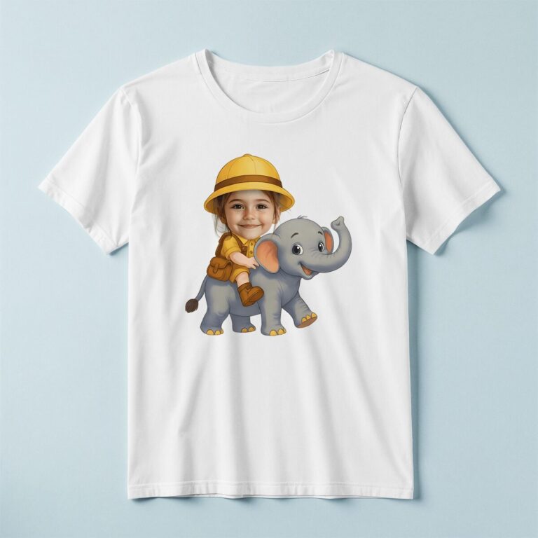 Custom Elephant Safari Rider Face Cutout – T-shirt Custom Elephant Safari Rider Face Cutout shown on a T-shirt mockup