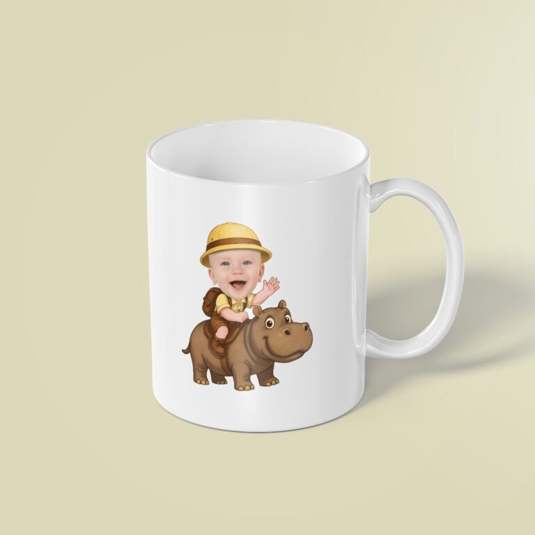 Custom Hippopotamus Safari Rider Face Cutout – Mug Custom Hippopotamus Safari Rider Face Cutout shown on a mug mockup