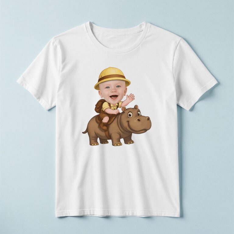 Custom Hippopotamus Safari Rider Face Cutout – T-shirt Custom Hippopotamus Safari Rider Face Cutout shown on a T-shirt mockup