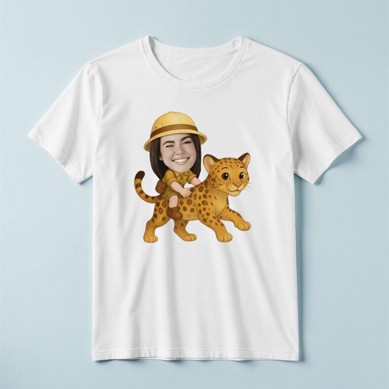 Custom Spotted Leopard Safari Rider Face Cutout – T-shirt Custom Spotted Leopard Safari Rider Face Cutout shown on a T-shirt mockup