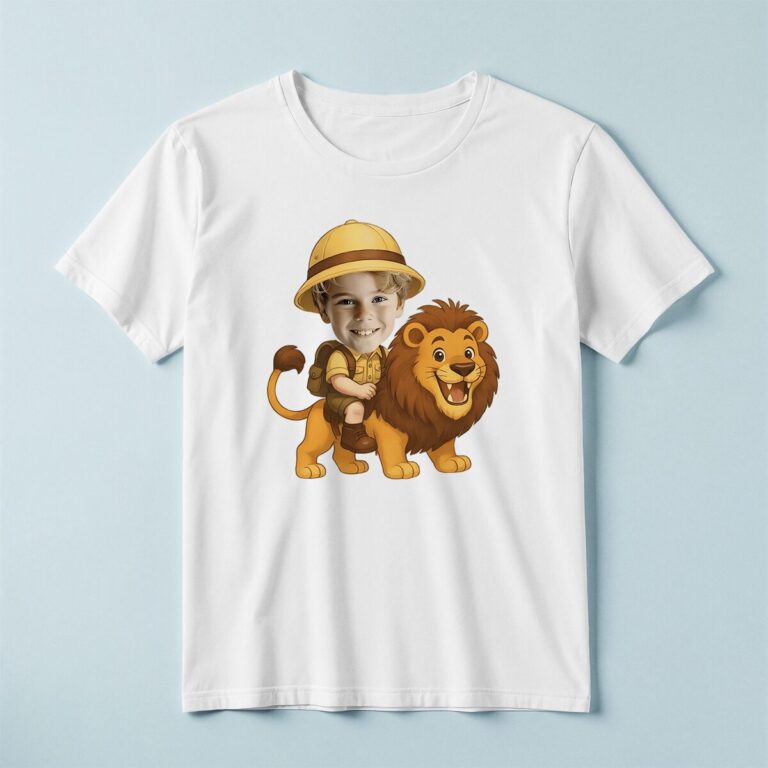 Custom Lion Safari Rider Yellow Pith Helmet Face Cutout – T-shirt Custom Lion Safari Rider Yellow Pith Helmet Face Cutout shown on a T-shirt mockup