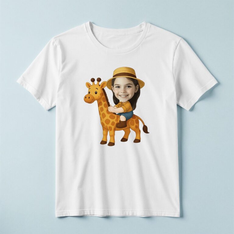 Custom Giraffe Safari Golden Spotted Giraffe Face Cutout – T-shirt Custom Giraffe Safari Golden Spotted Giraffe Face Cutout shown on a T-shirt mockup