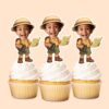 Custom Safari Guide with Map and Binoculars Face Cutout – Cupcake Topper Custom Safari Guide with Map and Binoculars Face Cutout shown on a cupcake topper mockup
