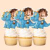 Custom Rider on a Blue Horned Dinosaur Face Cutout – Cupcake Topper Custom Rider on a Blue Horned Dinosaur Face Cutout shown on a cupcake topper mockup
