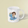 Custom Rider on a Blue Horned Dinosaur Face Cutout – Mug Custom Rider on a Blue Horned Dinosaur Face Cutout shown on a mug mockup