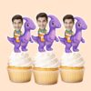 Custom Rider on a Purple Long-Neck Dinosaur Face Cutout – Cupcake Topper Custom Rider on a Purple Long-Neck Dinosaur Face Cutout shown on a cupcake topper mockup