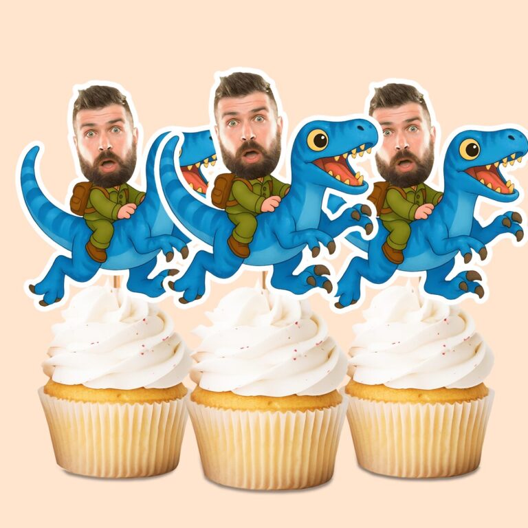 Custom Blue Raptor Explorer Rider Face Cutout – Cupcake Topper Custom Blue Raptor Explorer Rider Face Cutout shown on a cupcake topper mockup