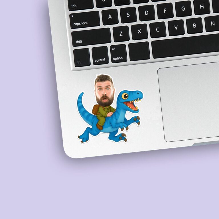 Custom Blue Raptor Explorer Rider Face Cutout – Sticker Custom Blue Raptor Explorer Rider Face Cutout shown on a sticker mockup