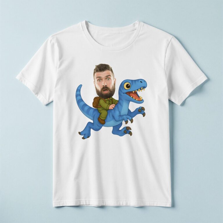 Custom Blue Raptor Explorer Rider Face Cutout – T-shirt Custom Blue Raptor Explorer Rider Face Cutout shown on a T-shirt mockup