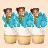 Custom Rider on a Turquoise Plated Dinosaur Face Cutout – Cupcake Topper Custom Rider on a Turquoise Plated Dinosaur Face Cutout shown on a cupcake topper mockup