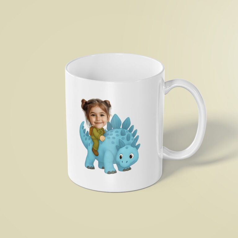 Custom Rider on a Turquoise Plated Dinosaur Face Cutout – Mug Custom Rider on a Turquoise Plated Dinosaur Face Cutout shown on a mug mockup