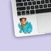 Custom Rider on a Turquoise Plated Dinosaur Face Cutout – Sticker Custom Rider on a Turquoise Plated Dinosaur Face Cutout shown on a sticker mockup