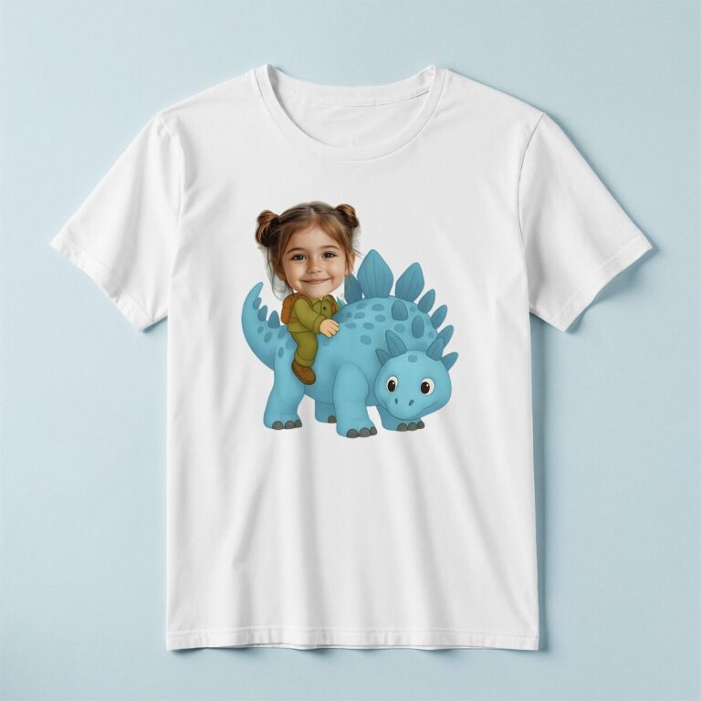 Custom Rider on a Turquoise Plated Dinosaur Face Cutout – T-shirt Custom Rider on a Turquoise Plated Dinosaur Face Cutout shown on a T-shirt mockup