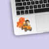 Custom Dinosaur Safari Jeep Scene Face Cutout – Sticker Custom Dinosaur Safari Jeep Scene Face Cutout shown on a sticker mockup