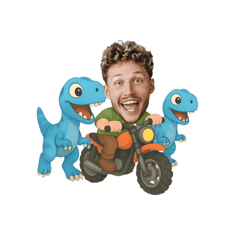 Custom Motorcycle Rider with Two Dinosaurs Face Cutout – Original Custom Motorcycle Rider with Two Dinosaurs Face Cutout design preview