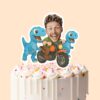 Custom Motorcycle Rider with Two Dinosaurs Face Cutout – Cake Topper Custom Motorcycle Rider with Two Dinosaurs Face Cutout shown on a cake topper mockup