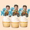 Custom Motorcycle Rider with Two Dinosaurs Face Cutout – Cupcake Topper Custom Motorcycle Rider with Two Dinosaurs Face Cutout shown on a cupcake topper mockup