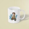 Custom Motorcycle Rider with Two Dinosaurs Face Cutout – Mug Custom Motorcycle Rider with Two Dinosaurs Face Cutout shown on a mug mockup