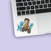 Custom Motorcycle Rider with Two Dinosaurs Face Cutout – Sticker Custom Motorcycle Rider with Two Dinosaurs Face Cutout shown on a sticker mockup