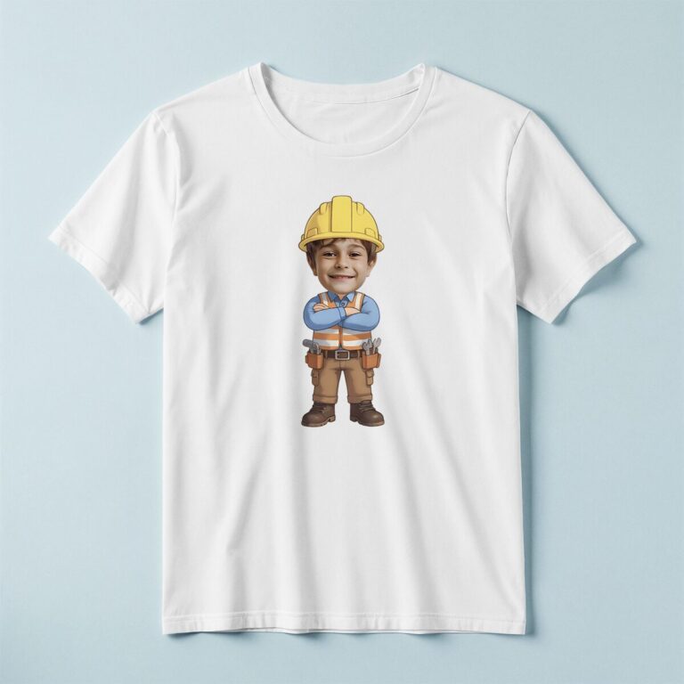 Custom Construction Worker with Tool Belt Face Cutout – T-shirt Custom Construction Worker with Tool Belt Face Cutout shown on a T-shirt mockup