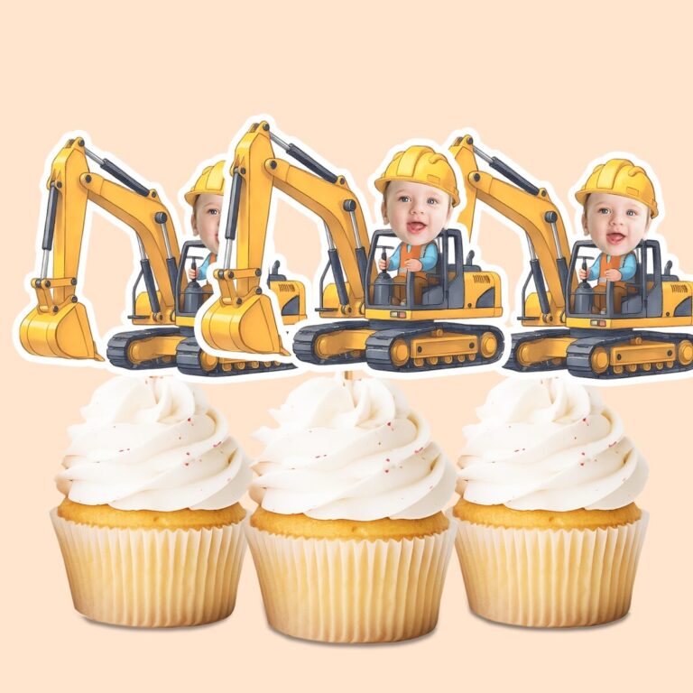 Custom Excavator Operator Light Shirt Face Cutout – Cupcake Topper Custom Excavator Operator Light Shirt Face Cutout shown on a cupcake topper mockup