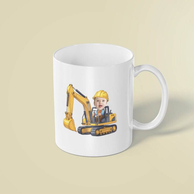 Custom Excavator Operator Light Shirt Face Cutout – Mug Custom Excavator Operator Light Shirt Face Cutout shown on a mug mockup
