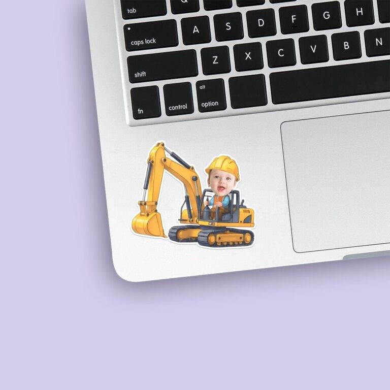 Custom Excavator Operator Light Shirt Face Cutout – Sticker Custom Excavator Operator Light Shirt Face Cutout shown on a sticker mockup