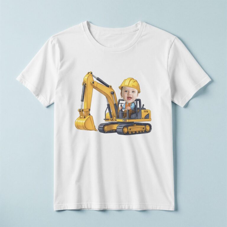 Custom Excavator Operator Light Shirt Face Cutout – T-shirt Custom Excavator Operator Light Shirt Face Cutout shown on a T-shirt mockup