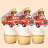 Custom Firefighter Driving a Ladder Truck Face Cutout – Cupcake Topper Custom Firefighter Driving a Ladder Truck Face Cutout shown on a cupcake topper mockup