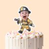 Custom Running Firefighter with Hose Nozzle Face Cutout – Cake Topper Custom Running Firefighter with Hose Nozzle Face Cutout shown on a cake topper mockup