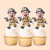 Custom Running Firefighter with Hose Nozzle Face Cutout – Cupcake Topper Custom Running Firefighter with Hose Nozzle Face Cutout shown on a cupcake topper mockup