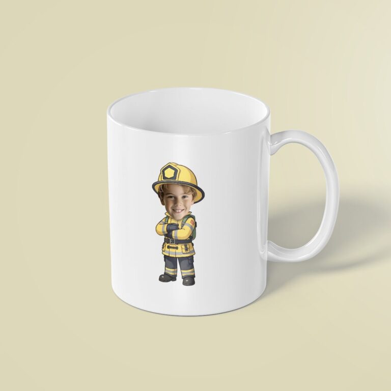 Custom Firefighter Standing at Attention Face Cutout – Mug Custom Firefighter Standing at Attention Face Cutout shown on a mug mockup