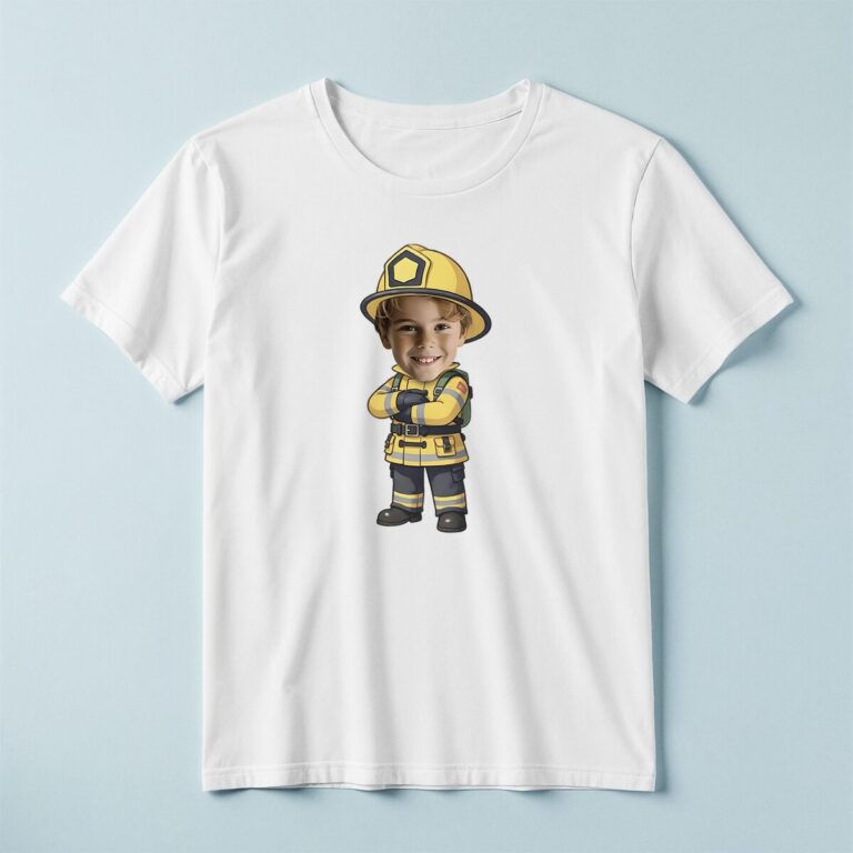 Custom Firefighter Standing at Attention Face Cutout – T-shirt Custom Firefighter Standing at Attention Face Cutout shown on a T-shirt mockup