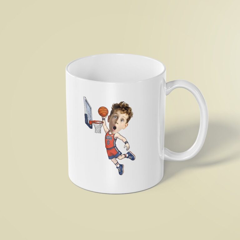 Custom USA Number 0 Basketball Dunker Face Cutout – Mug Custom USA Number 0 Basketball Dunker Face Cutout shown on a mug mockup