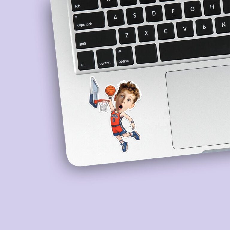 Custom USA Number 0 Basketball Dunker Face Cutout – Sticker Custom USA Number 0 Basketball Dunker Face Cutout shown on a sticker mockup