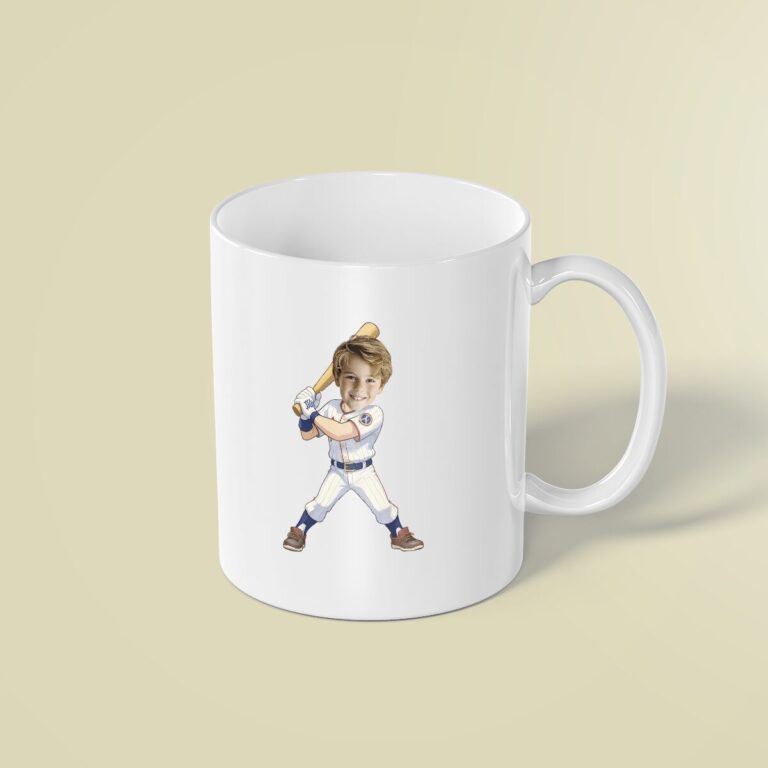 Custom Baseball Batter at the Plate Face Cutout – Mug Custom Baseball Batter at the Plate Face Cutout shown on a mug mockup