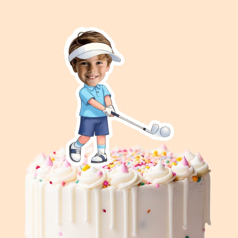 Custom Golfer Addressing the Ball Face Cutout – Cake Topper Custom Golfer Addressing the Ball Face Cutout shown on a cake topper mockup