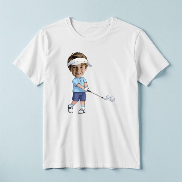 Custom Golfer Addressing the Ball Face Cutout – T-shirt Custom Golfer Addressing the Ball Face Cutout shown on a T-shirt mockup