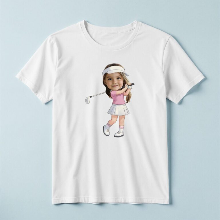 Custom Golfer in a Backswing White Visor Face Cutout – T-shirt Custom Golfer in a Backswing White Visor Face Cutout shown on a T-shirt mockup