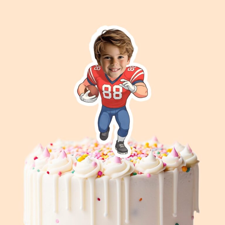 Custom Red Number 88 Football Runner Face Cutout – Cake Topper Custom Red Number 88 Football Runner Face Cutout shown on a cake topper mockup
