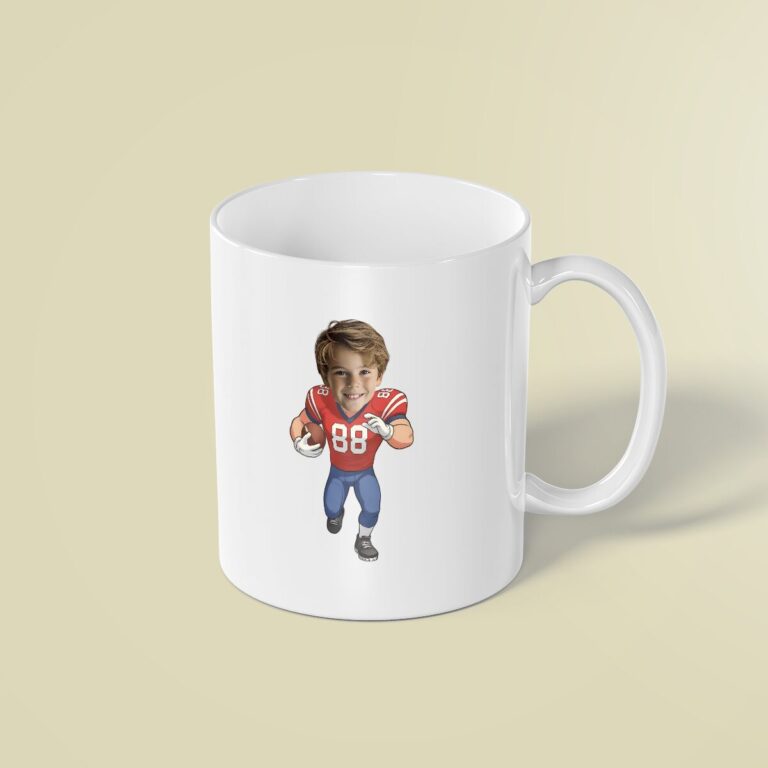 Custom Red Number 88 Football Runner Face Cutout – Mug Custom Red Number 88 Football Runner Face Cutout shown on a mug mockup
