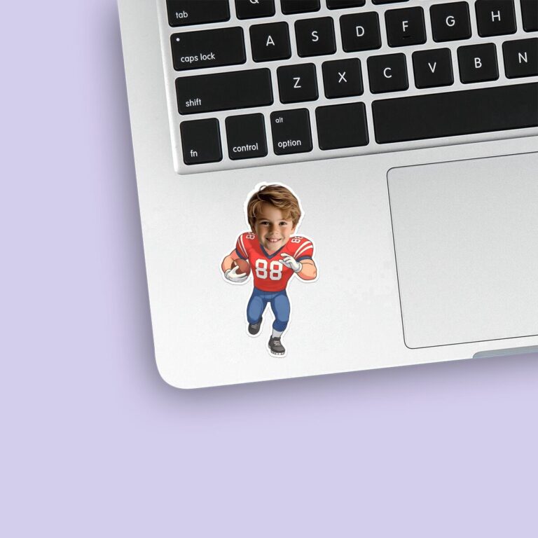 Custom Red Number 88 Football Runner Face Cutout – Sticker Custom Red Number 88 Football Runner Face Cutout shown on a sticker mockup