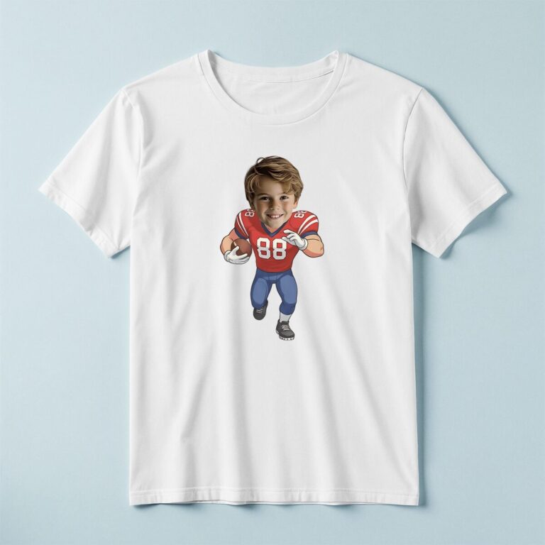Custom Red Number 88 Football Runner Face Cutout – T-shirt Custom Red Number 88 Football Runner Face Cutout shown on a T-shirt mockup