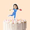 Custom Blue-Uniform Softball Pitcher Face Cutout – Cake Topper Custom Blue-Uniform Softball Pitcher Face Cutout shown on a cake topper mockup