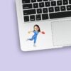 Custom Blue-Uniform Softball Pitcher Face Cutout – Sticker Custom Blue-Uniform Softball Pitcher Face Cutout shown on a sticker mockup