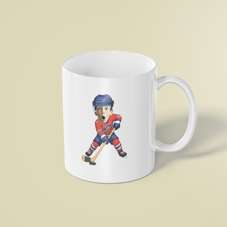 Custom USA Ice Hockey Skater Face Cutout – Mug Custom USA Ice Hockey Skater Face Cutout shown on a mug mockup