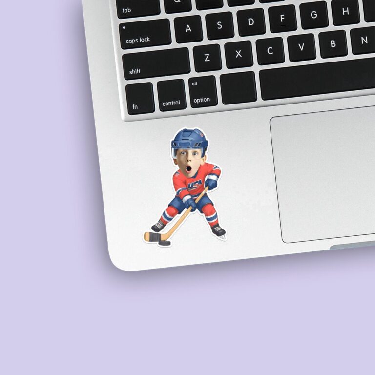 Custom USA Ice Hockey Skater Face Cutout – Sticker Custom USA Ice Hockey Skater Face Cutout shown on a sticker mockup