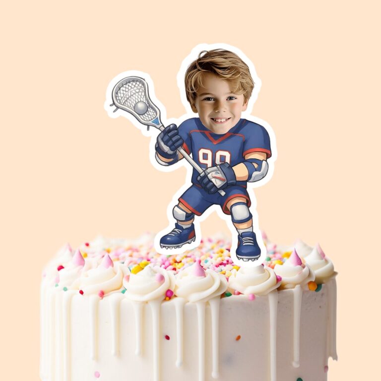 Custom Number 90 Lacrosse Player Face Cutout – Cake Topper Custom Number 90 Lacrosse Player Face Cutout shown on a cake topper mockup